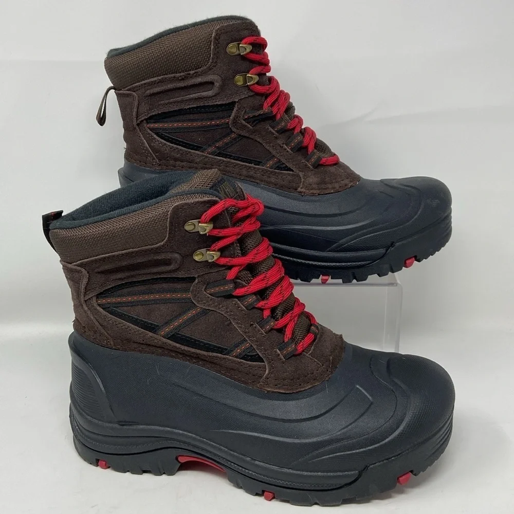 NWT Khombu Brown/Black w/Red Laces Leather Winter Snow Boots Size 9
